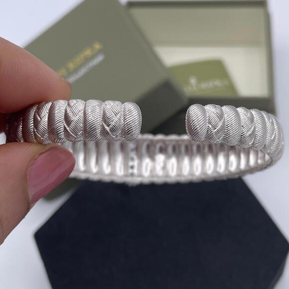 Judith Ripka Sterling Silver Braided Cuff Bracelet CZ Center 6.5” Vintage QVC - Picture 5 of 12